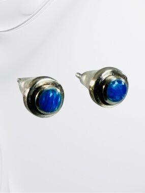 Sterling Silver 925 Abalone Blue Stud Round Earrings Fashion New Silicone Backs